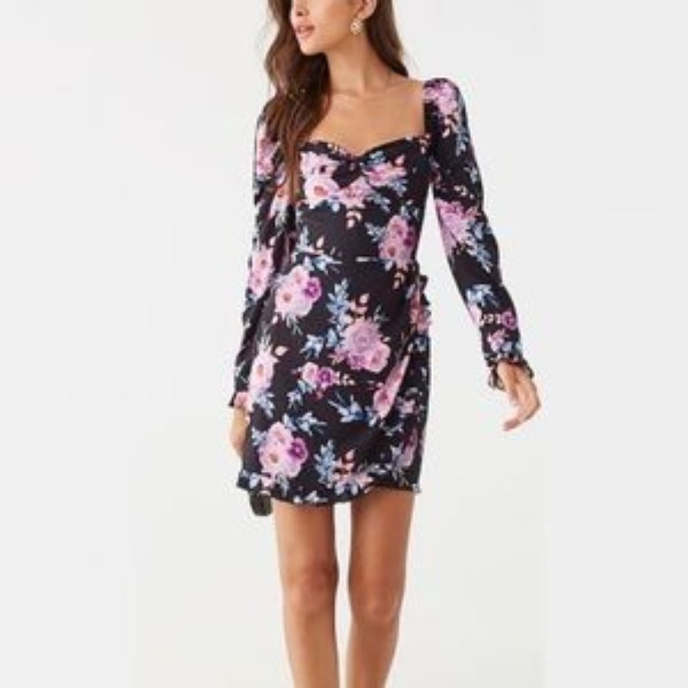 Elevator Disco Floral Ruffle-Trim Mini Dress Size Small NWT